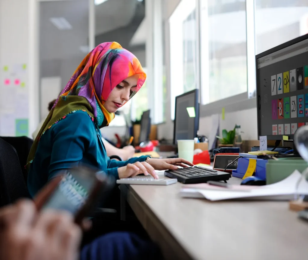Nexus tenant working at her desk